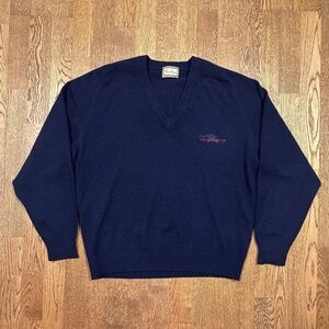 Vintage 90s Thomas Burberry Lambswool Wool Logo V Neck Sweater Mens Medium